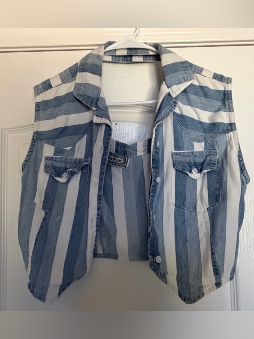 Bonjour Striped Cotton Top in Blue and White